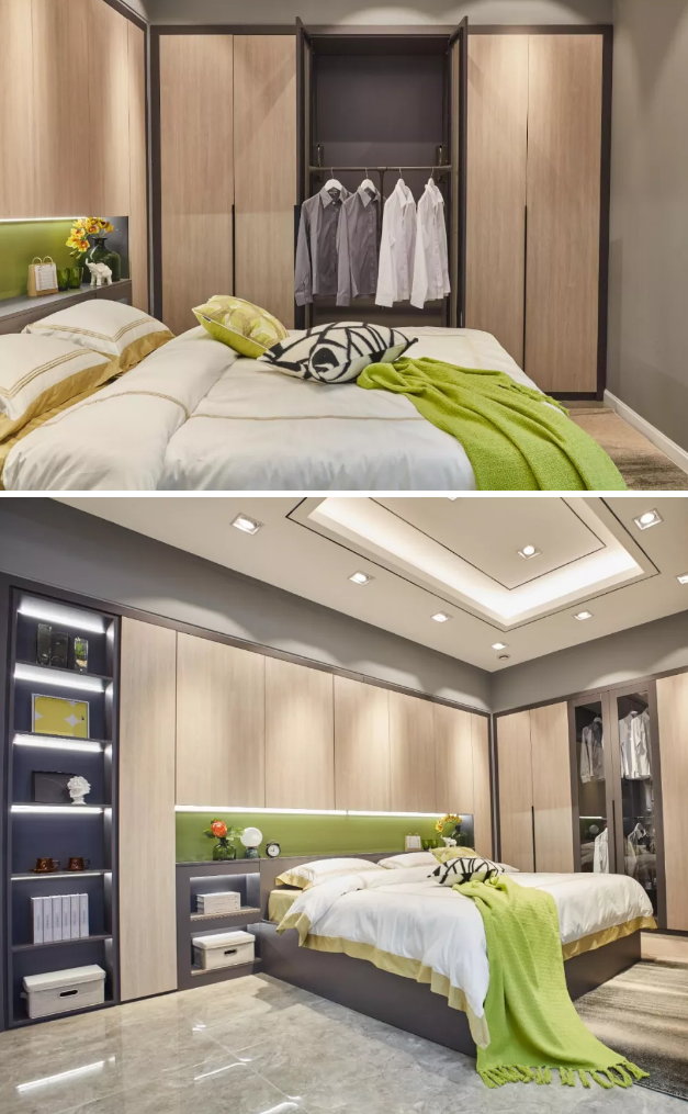 豪门国际免漆生态板清风胡桃定制衣柜实拍